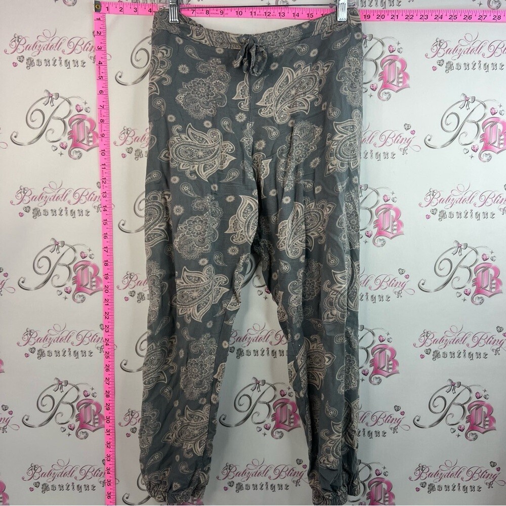Aloha pants hippie Made In Thailand Gray Paisley And pink Nude Drawstring Pants